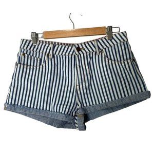 Roxy ladies juniors striped Chino shorts blue white striped waist size 31